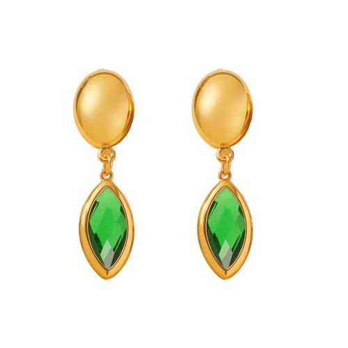 Stainless Steel Drop Earring 304 Stainless Steel with Glass Stone 18K gold plated fashion jewelry & for woman Sold By Pair
