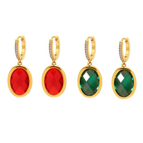 Stainless Steel Drop Earring 304 Stainless Steel 18K gold plated fashion jewelry & for woman & with rhinestone Sold By Pair