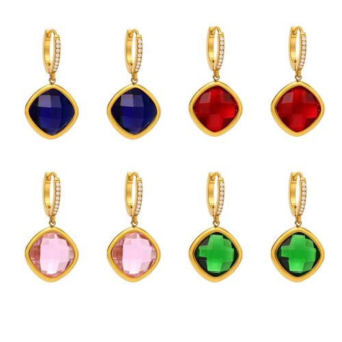 Stainless Steel Drop Earring 304 Stainless Steel with Glass Stone 18K gold plated fashion jewelry & for woman & with rhinestone Sold By Pair