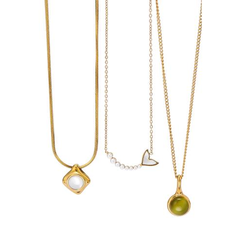 Stainless Steel Jewelry Necklace 304 Stainless Steel with Cats Eye 18K gold plated fashion jewelry & for woman Sold By PC