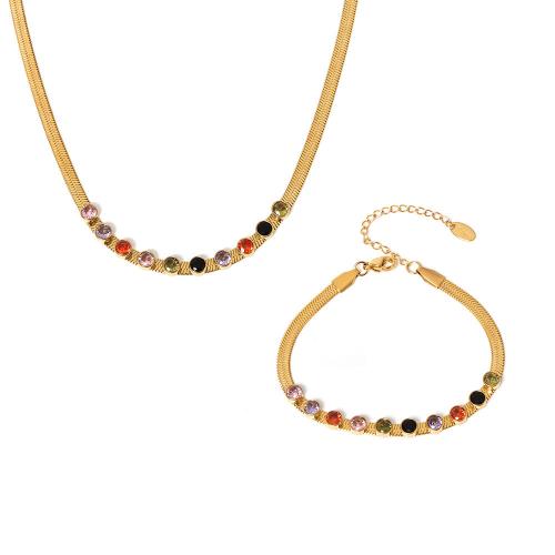 Roestvrij staal sieraden sets, 304 roestvrij staal, met Cubic Zirconia, 18K vergulde, mode sieraden & verschillende stijlen voor de keuze & voor vrouw, Verkocht door PC