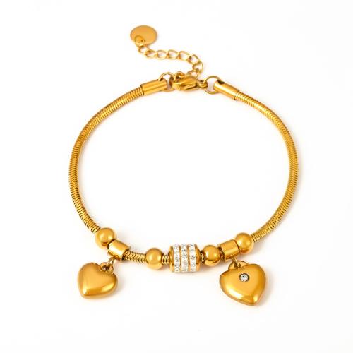 Jewelry Cruach dhosmálta Bracelet, 304 Cruach dhosmálta, plátáilte, jewelry faisin & do bhean & le rhinestone, órga, Díolta De réir PC