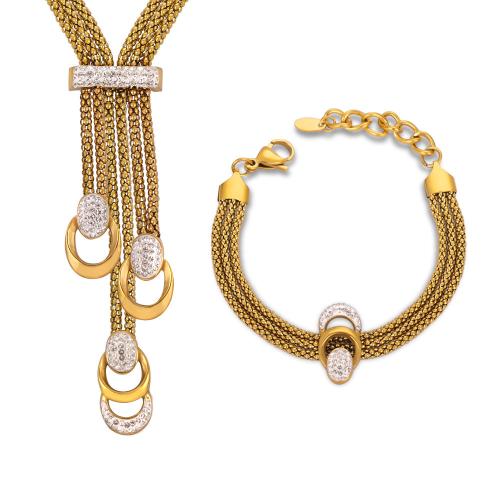 Titanium Stål Smykker Set, forgyldt, tre lag & forskellige stilarter for valg & for kvinde & med rhinestone, flere farver til valg, Solgt af PC