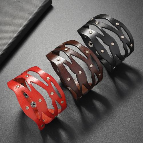 cuir de peau de vache bracelet, avec fer, fait à la main, le style de punk & unisexe & réglable & creux, plus de couleurs à choisir, Vendu par PC