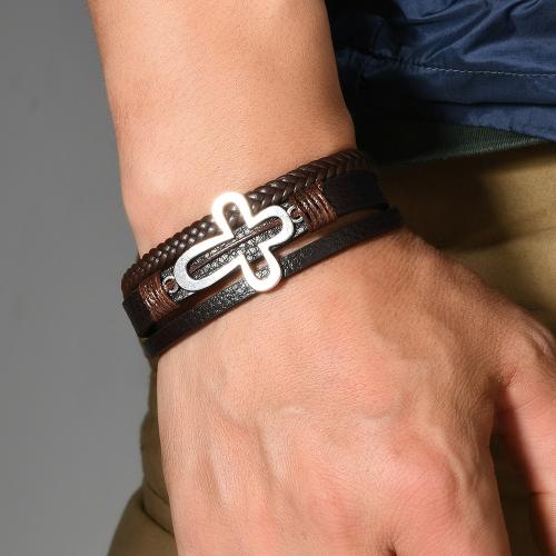 Cuero de PU Pulsera, con aleación de zinc, Cruces, hecho a mano, Vintage & multicapa & para hombre & hueco, más colores para la opción, Vendido por UD
