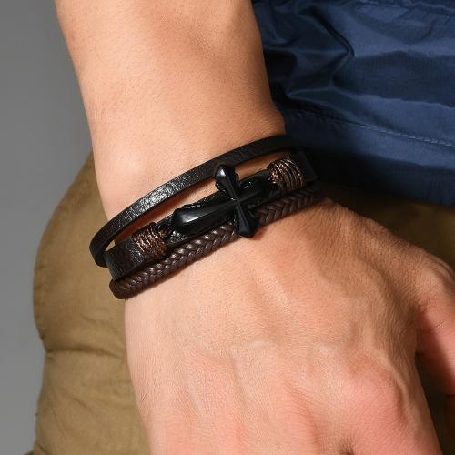 Cuero de PU Pulsera, con aleación de zinc, Cruces, hecho a mano, Vintage & multicapa & para hombre, más colores para la opción, Vendido por UD