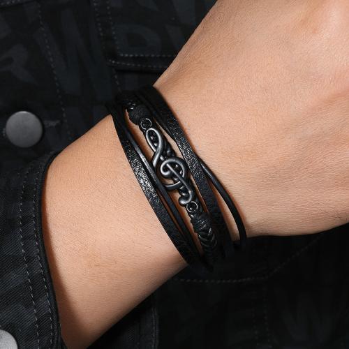 Cuero de PU Pulsera, con aleación de zinc, Nota de la Música, hecho a mano, Vintage & multicapa & para hombre, más colores para la opción, Vendido por UD