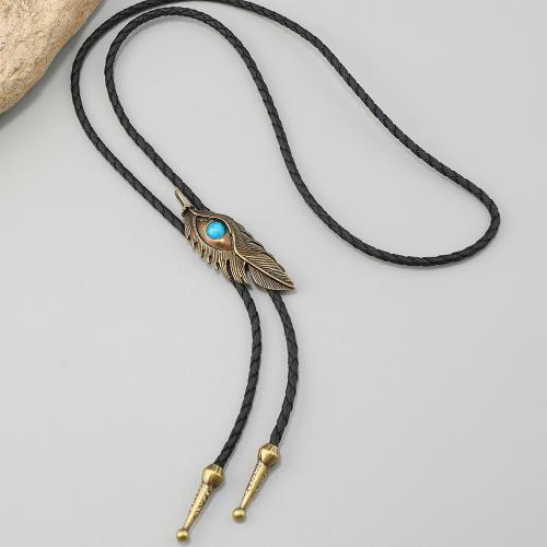 PU Leather Necklace with Turquoise & Zinc Alloy Feather handmade vintage & Unisex & adjustable Sold By PC