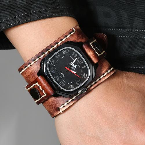 Cowhide Watch Bracelet with Glass & Zinc Alloy Square vintage & Chinese movement & for man Length Approx 28 cm Sold By PC