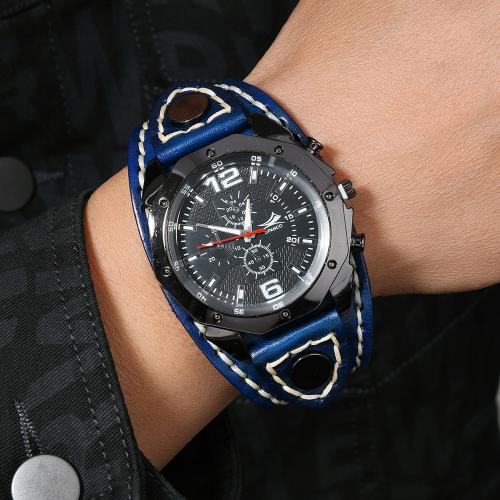 Cowhide Watch Bracelet with Glass & Zinc Alloy vintage & Chinese movement & for man Length Approx 26 cm Sold By PC