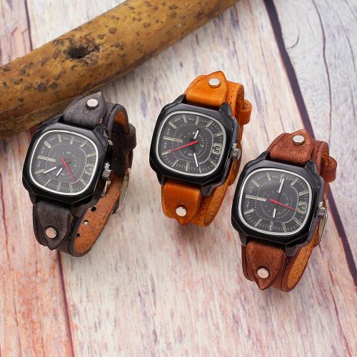 Cowhide Watch Bracelet with Glass & Zinc Alloy Square vintage & Chinese movement & Unisex Length Approx 26 cm Sold By PC