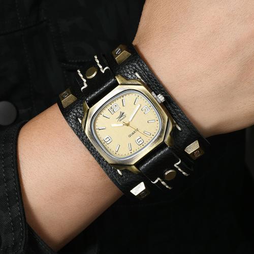 Koeienhuid Bekijk Armband, met Wax & Glas & Zinc Alloy, Vintage & Chinese beweging & voor de mens, meer kleuren voor de keuze, Lengte Ca 28 cm, Verkocht door PC