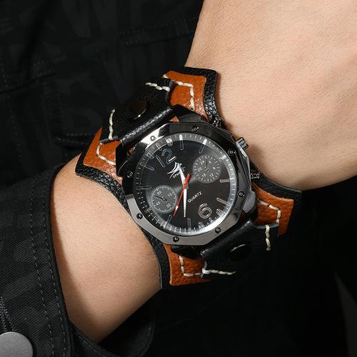 Koeienhuid Bekijk Armband, met Wax & Glas & Zinc Alloy, Chinese beweging & punk stijl & voor de mens, meer kleuren voor de keuze, Lengte Ca 27 cm, Verkocht door PC