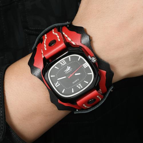 Koeienhuid Bekijk Armband, met Wax & Glas & Zinc Alloy, Chinese beweging & punk stijl & voor de mens, meer kleuren voor de keuze, Lengte Ca 29 cm, Verkocht door PC