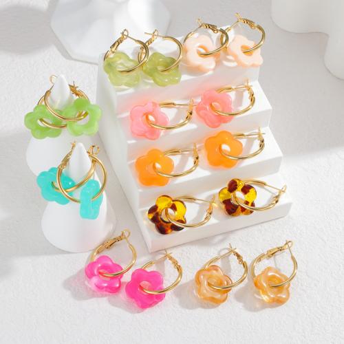 Stainless Steel Drop Earring 304 Stainless Steel with Acrylic gold color plated fashion jewelry Sold By Pair