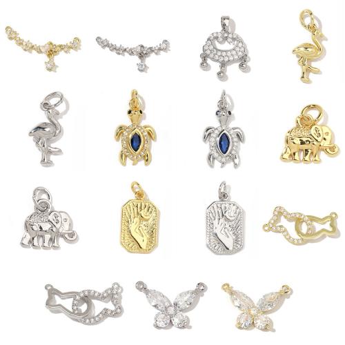 Cubic Zirconia Micro Pave Brass Pendant plated DIY & micro pave cubic zirconia & double-hole nickel lead & cadmium free Sold By Bag