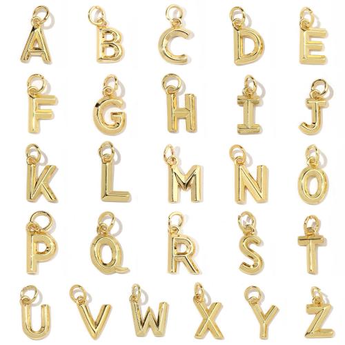 Messing Schmuck Anhänger, Alphabet-Buchstabe, plattiert, DIY, goldfarben, frei von Nickel, Blei & Kadmium, 5PCs/Tasche, verkauft von Tasche
