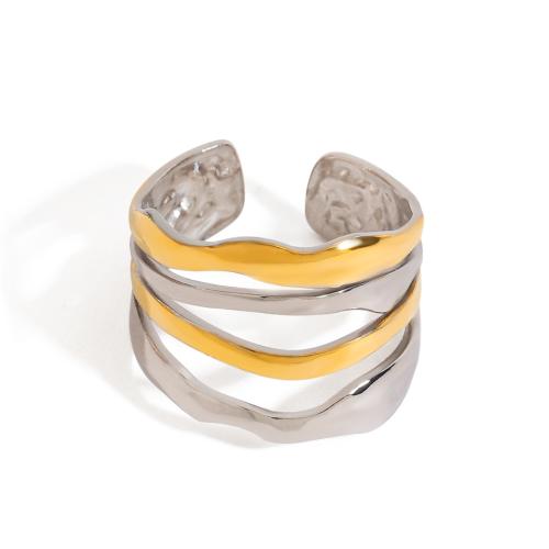 Aço inoxidável 304 Cuff Ring Finger, banhado, para mulher & dois tons & vazio, vendido por PC