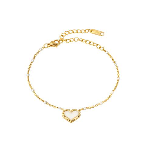 Stainless Steel Jewelry Bracelet 304 Stainless Steel with Shell & Plastic Pearl 18K gold plated fashion jewelry & for woman Sold By PC
