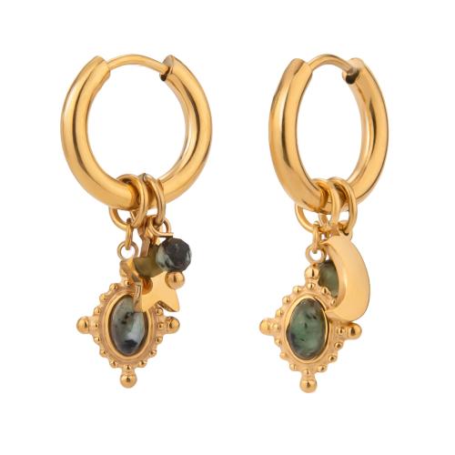 304 roestvrij staal Drop Earring, met Natuursteen, plated, mode sieraden & voor vrouw, gouden, Verkocht door pair