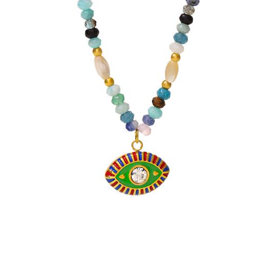 Collier bijoux de pierre gemme, Acier inoxydable 304, avec Pierre naturelle & zircon cubique, Placage, bijoux de mode & pour femme & émail, multicolore, Vendu par PC