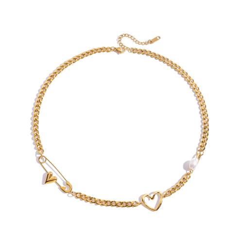 Stainless Steel Jewelry Necklace 304 Stainless Steel with Plastic Pearl plated fashion jewelry & for woman Sold By PC