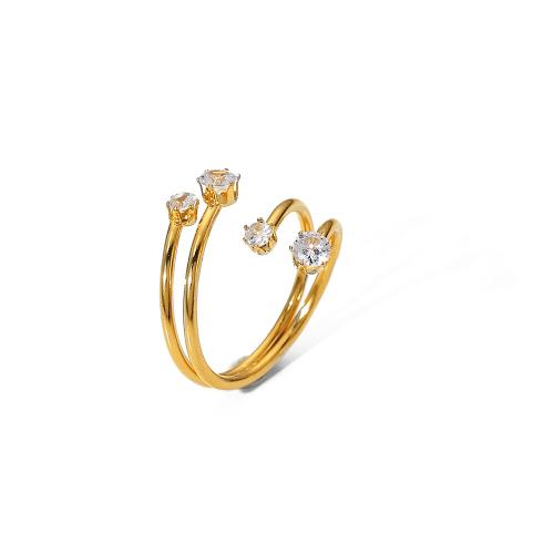 Anillo de dedo acero inoxidable del Rhinestone, acero inoxidable 304, chapado, Doble capa & para mujer & con diamantes de imitación, dorado, Vendido por UD