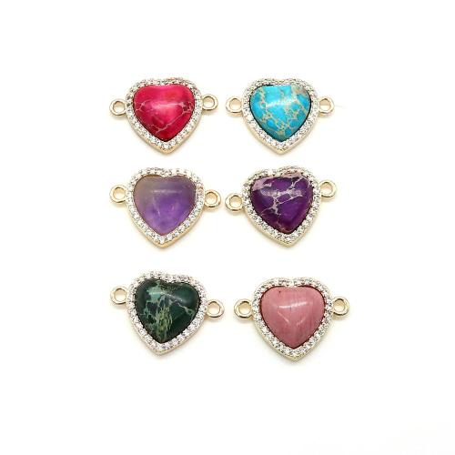 Conector de gemstone, A pedra do rei, with cobre, Coração, banhado, DIY & com strass, Mais cores pare escolha, 15x21mm, vendido por PC