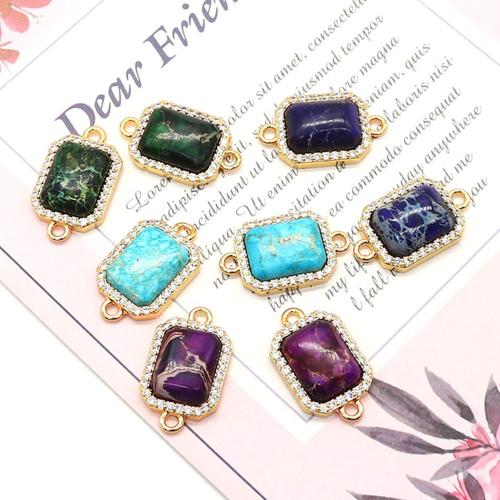 Conector de gemstone, A pedra do rei, with cobre, Quadrado, banhado, DIY & com strass, Mais cores pare escolha, 12x21mm, vendido por PC