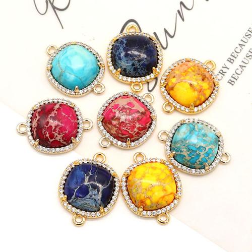 Conector de gemstone, A pedra do rei, with cobre, Quadrado, banhado, DIY & com strass, Mais cores pare escolha, 12x21mm, vendido por PC