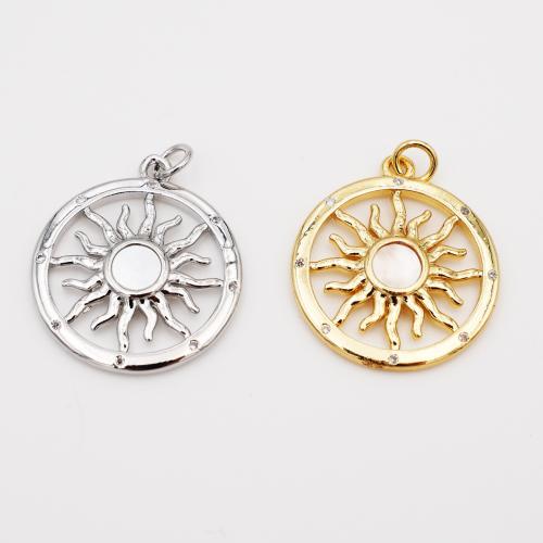 Cubic Zirconia Micro Pave Brass Pendant Round plated DIY & micro pave cubic zirconia nickel lead & cadmium free Sold By PC