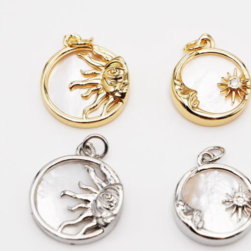 Cubic Zirconia Micro Pave Brass Pendant Round plated DIY & micro pave cubic zirconia nickel lead & cadmium free Sold By PC