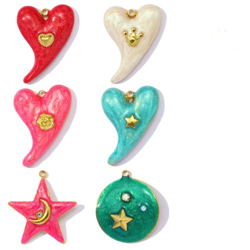 Jóias Pingentes de aço inoxidável, Aço inoxidável 304, with Pérolas de plástico ABS, banhado, DIY & esmalte & com strass, Mais cores pare escolha, 3PCs/Bag, vendido por Bag