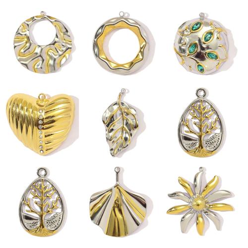 Stainless Steel Pendants 304 Stainless Steel with Glass Stone gold color plated DIY Sold By Bag