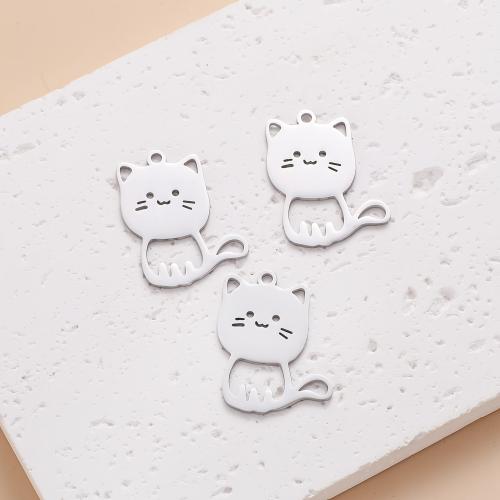 Roestvrij staal Animal Hangers, 304 roestvrij staal, Kat, silver plated, DIY, zilver, 10pC's/Bag, Verkocht door Bag
