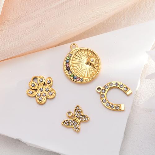 Stainless Steel Pendants 304 Stainless Steel gold color plated DIY & with rhinestone Sold By Bag
