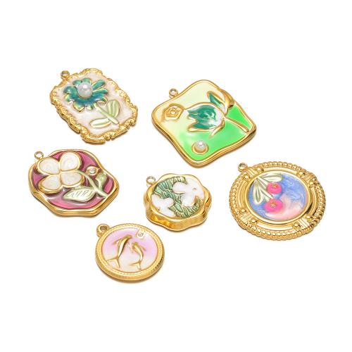 Stainless Steel Pendants 304 Stainless Steel with Plastic Pearl gold color plated DIY & enamel Sold By Bag