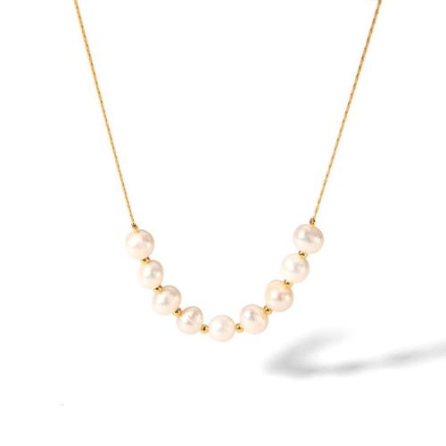 Natural Cultured Freshwater Pearl Jewelry Sets 304 Stainless Steel with Freshwater Pearl 18K gold plated fashion jewelry & for woman Sold By PC