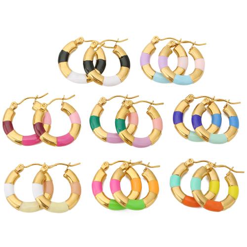 Stainless Steel Lever Terug Earring, 304 roestvrij staal, gold plated, mode sieraden & voor vrouw & glazuur, meer kleuren voor de keuze, Verkocht door pair