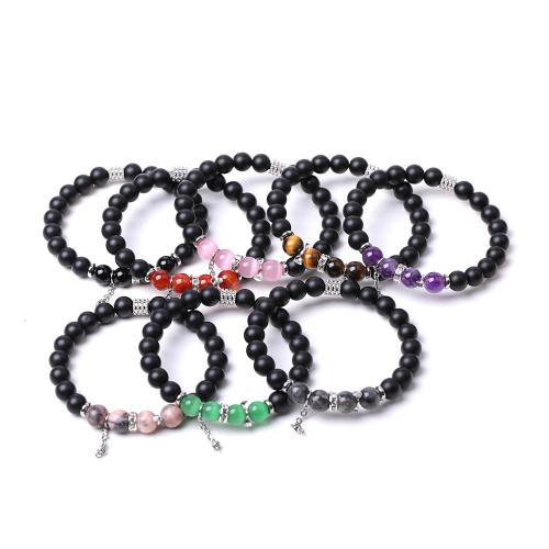 Bracelets de pierres précieuses, pierre gemme, avec fil élastique & Agate & Acier inoxydable 304, fait à la main, différents matériaux pour le choix & unisexe & avec strass, Vendu par PC