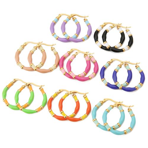 Stainless Steel Lever Terug Earring, 304 roestvrij staal, gold plated, mode sieraden & voor vrouw & glazuur, meer kleuren voor de keuze, Verkocht door pair