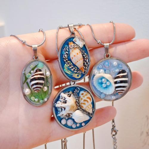 Shell Necklaces Stainless Steel with Shell & Plastic Pearl with 5cm extender chain fashion jewelry & for woman & epoxy gel Length Approx 45 cm Sold By PC