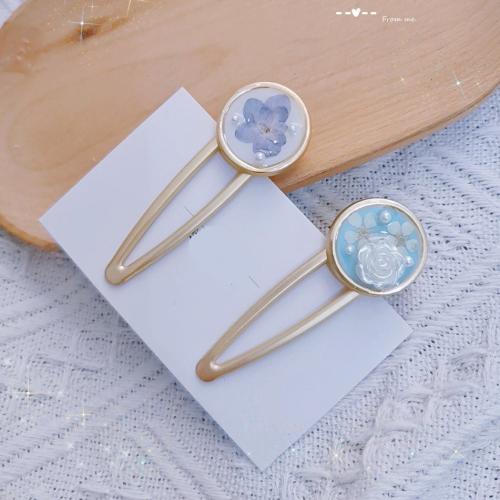 grampos de cabelo instantâneos, liga de zinco, with Flores secas & Concha de resina, joias de moda & para mulher & adesivo epóxi, Mais cores pare escolha, vendido por PC