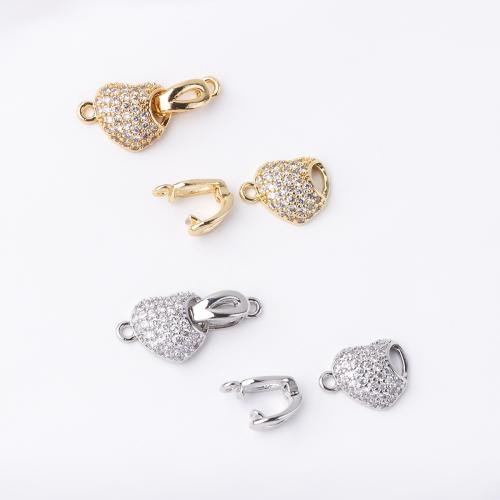 Brass Hook és Eye Clasp, Sárgaréz, Szív, galvanizált, DIY & strasszos, több színt a választás, nikkel, ólom és kadmium mentes, Által értékesített PC
