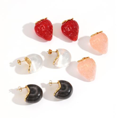 Resin Earring with 304 Stainless Steel fashion jewelry Sold By Pair