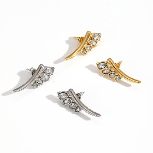 Stainless Steel Stud Earrings 304 Stainless Steel plated fashion jewelry & micro pave cubic zirconia Sold By Pair