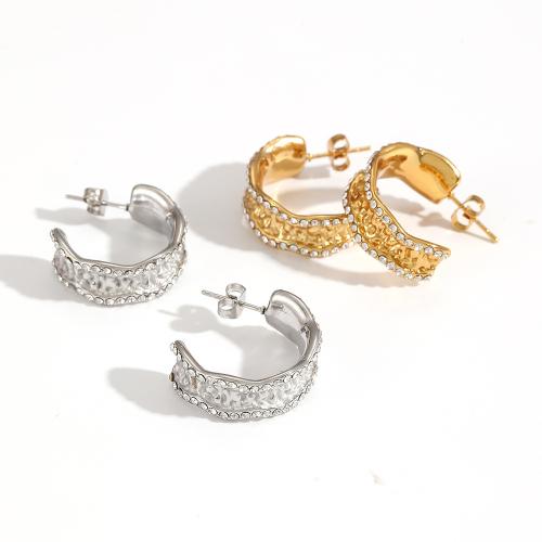 Stainless Steel Stud Earrings 304 Stainless Steel plated fashion jewelry & with rhinestone Sold By Pair
