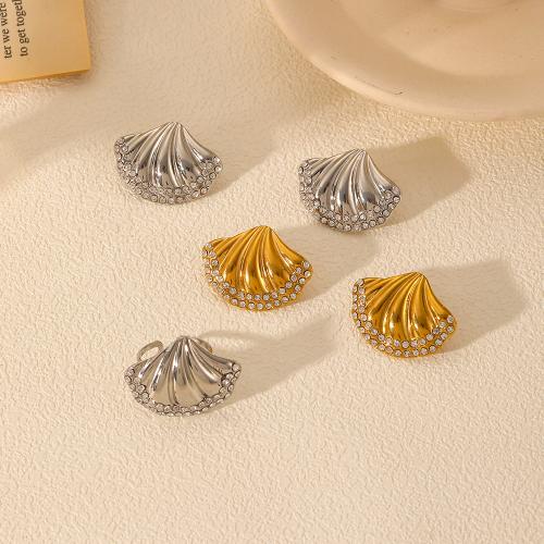 Stainless Steel Stud Earrings 304 Stainless Steel Shell plated fashion jewelry & with rhinestone Sold By Pair