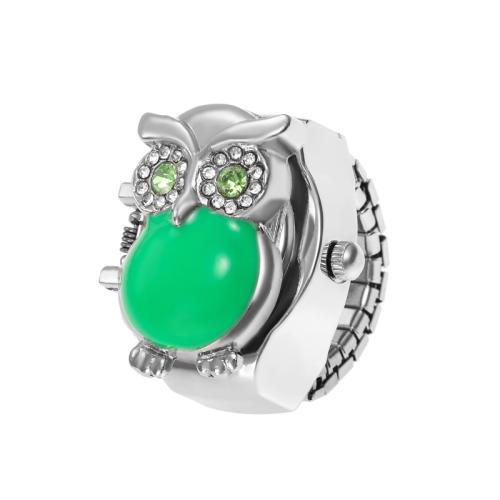 Zinklegierung Fingerring Uhr, mit Glas & 304 Edelstahl, Eule, plattiert, unisex & Emaille & mit Strass, Zufällige Farbe, 20mm, Größe:4.5-9, verkauft von PC