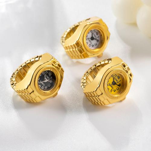 Zinc Alloy Finger Ring Watch with Glass & 304 Stainless Steel Unisex gold color plated 19mm US Ring Sold By PC